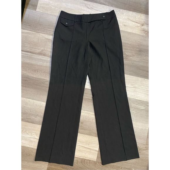 Ann Taylor Button Straight Leg Front-Pleat Black Dress Pants, Size 6 - Picture 1 of 9
